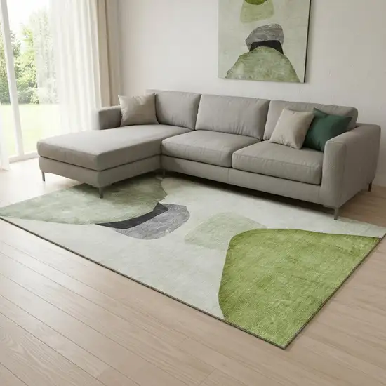 Green And Gray Abstract Washable Area Rug With UV Protection Photo 1