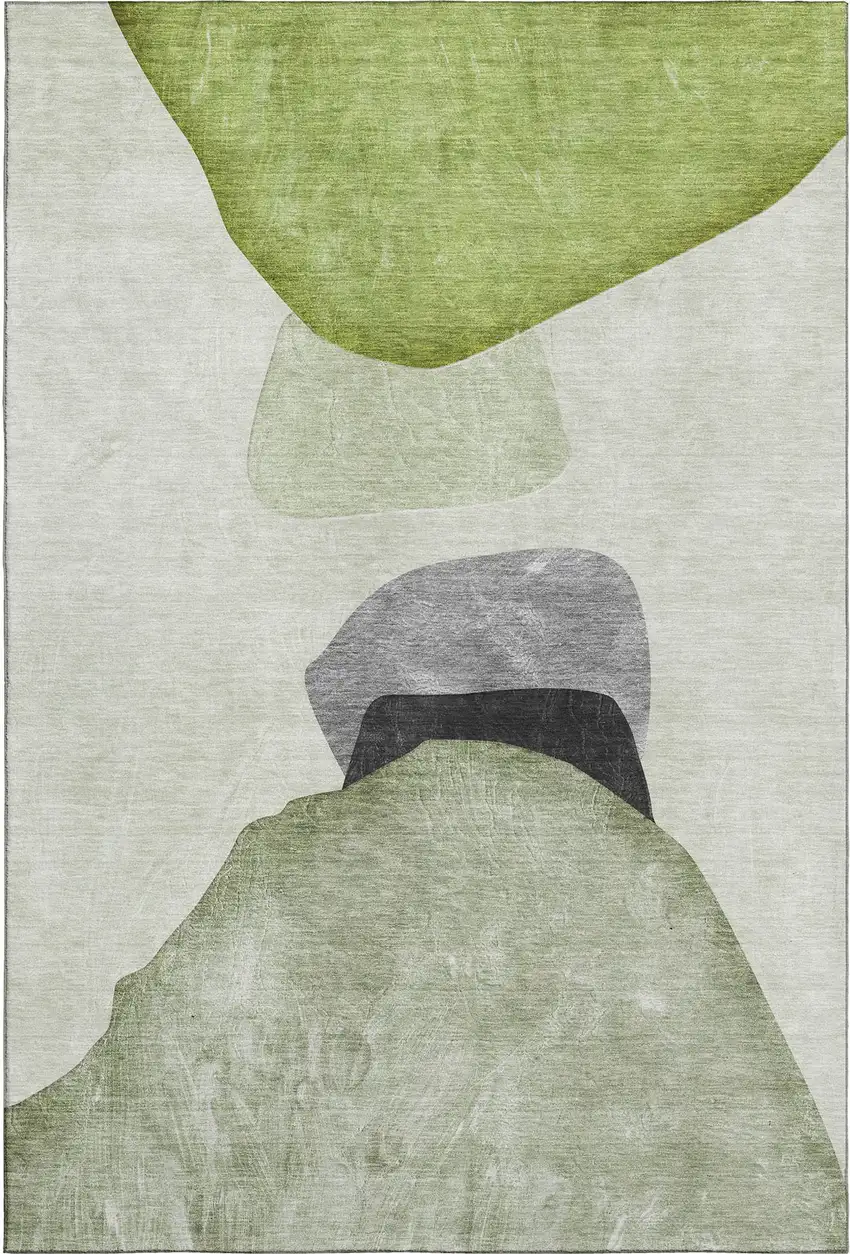Green And Gray Abstract Washable Area Rug With UV Protection Photo 1