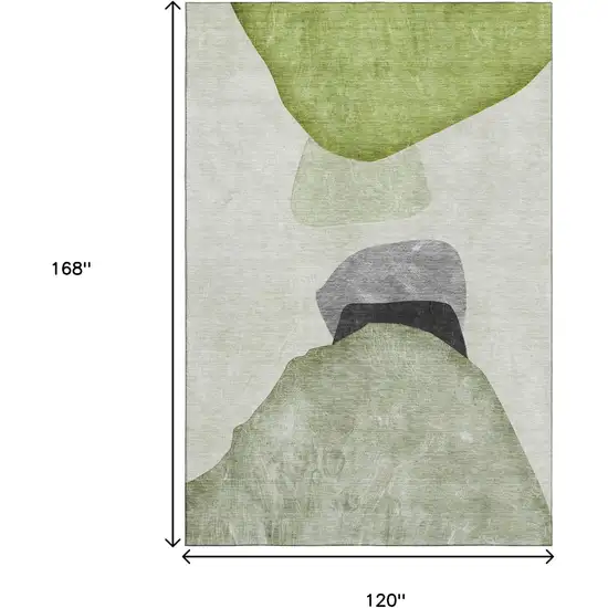 Green And Gray Abstract Washable Area Rug With UV Protection Photo 3