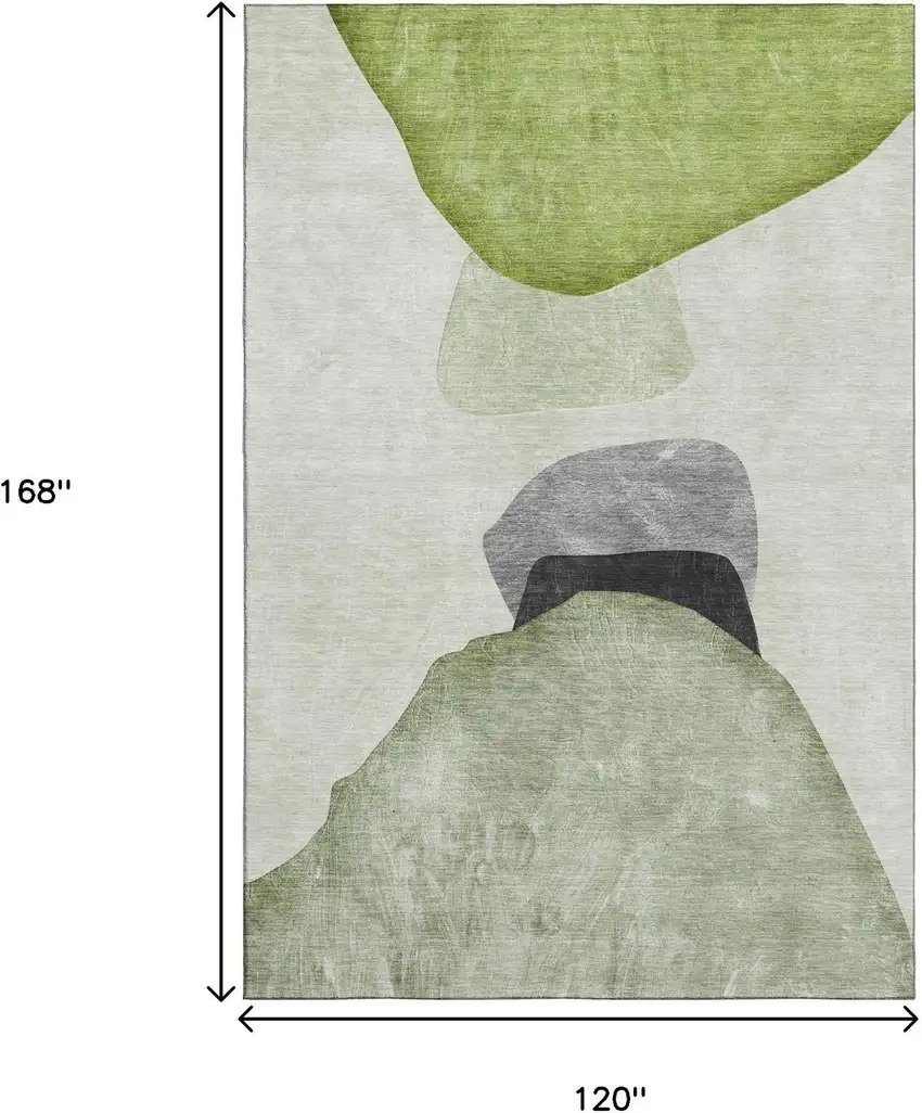 Green And Gray Abstract Washable Area Rug With UV Protection Photo 3