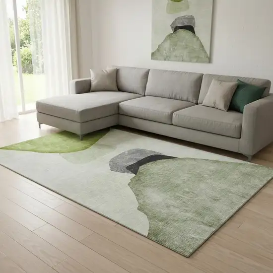 Green And Gray Abstract Washable Area Rug With UV Protection Photo 1