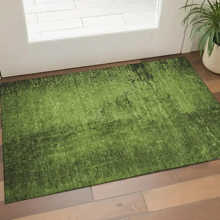 Green And Gray Abstract Washable Area Rug With UV Protection Photo 1