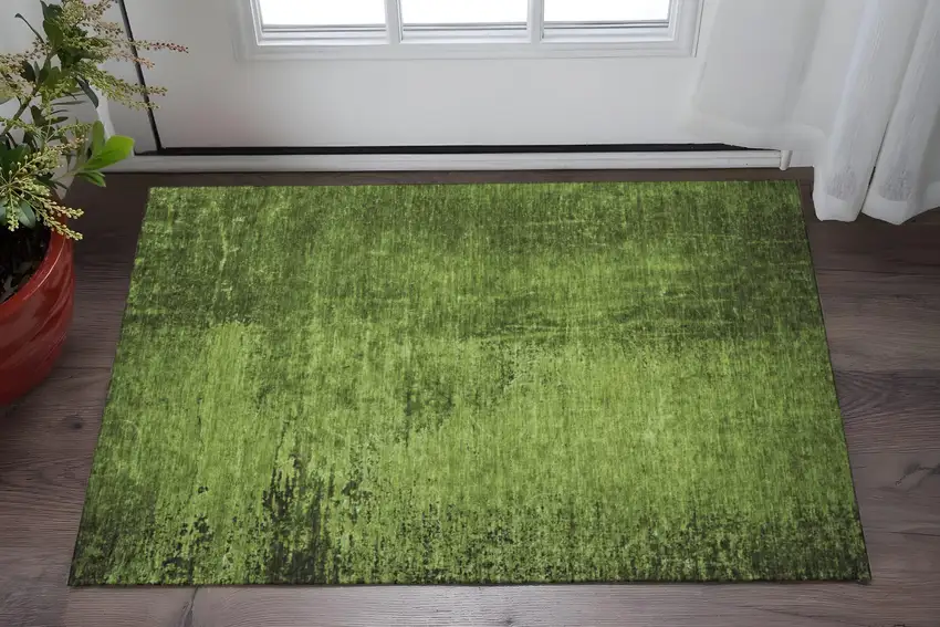 Green And Gray Abstract Washable Area Rug With UV Protection Photo 2