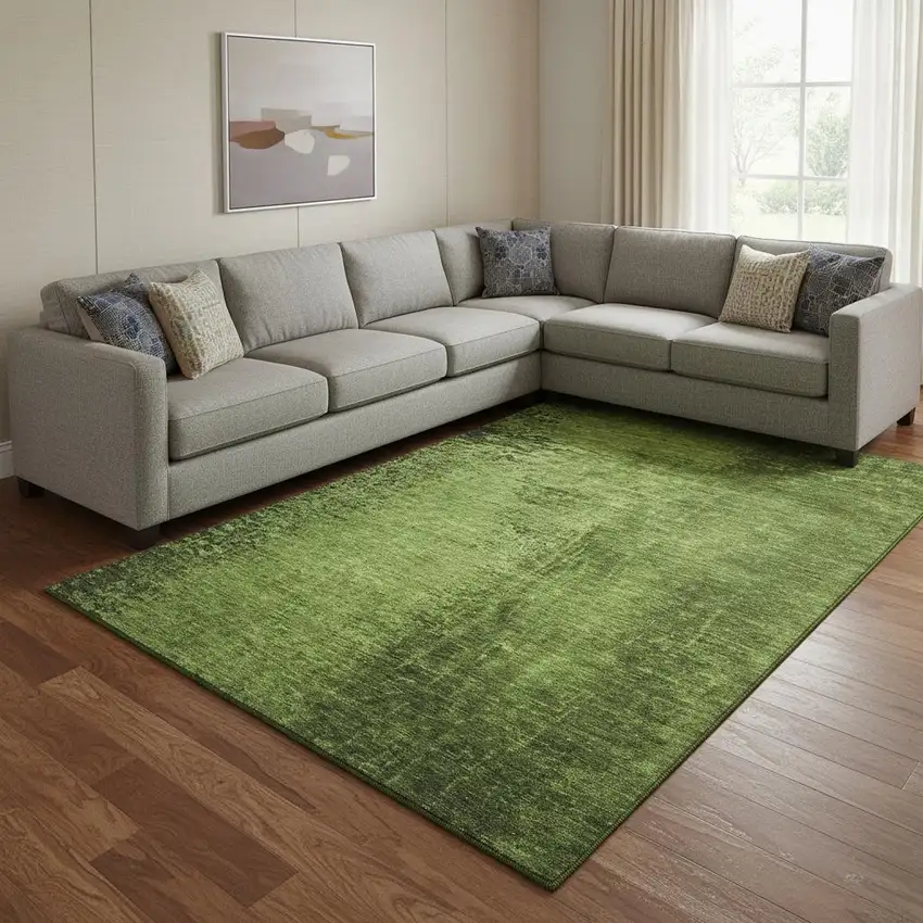 Green And Gray Abstract Washable Area Rug With UV Protection Photo 1