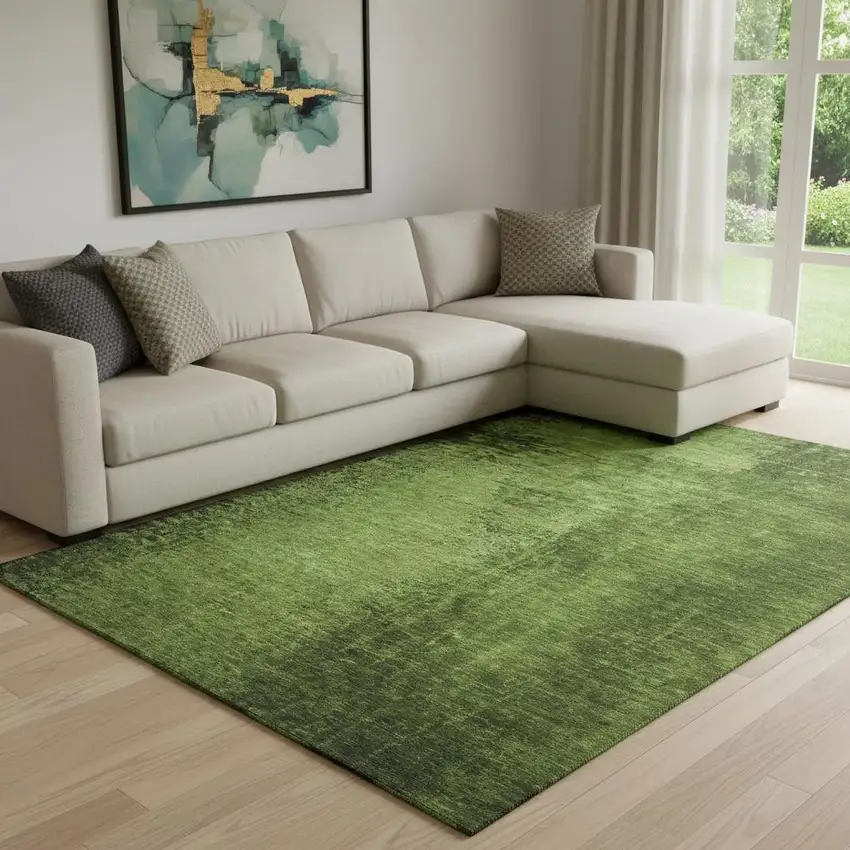 Green And Gray Abstract Washable Area Rug With UV Protection Photo 1