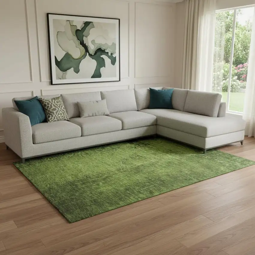 Green And Gray Abstract Washable Area Rug With UV Protection Photo 1