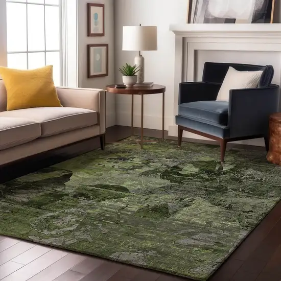 Green And Gray Abstract Washable Area Rug With UV Protection Photo 4