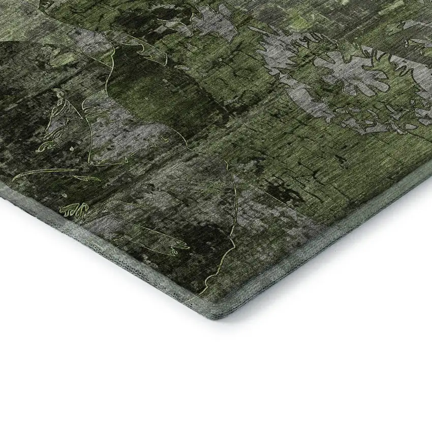 Green And Gray Abstract Washable Area Rug With UV Protection Photo 8