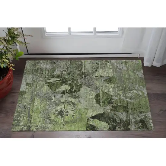 Green And Gray Abstract Washable Area Rug With UV Protection Photo 3