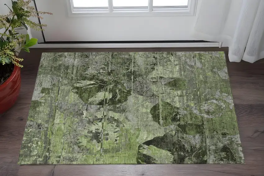 Green And Gray Abstract Washable Area Rug With UV Protection Photo 3