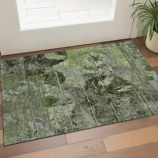 Green And Gray Abstract Washable Area Rug With UV Protection Photo 1