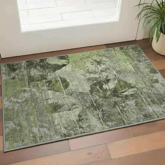 Green And Gray Abstract Washable Area Rug With UV Protection Photo 2