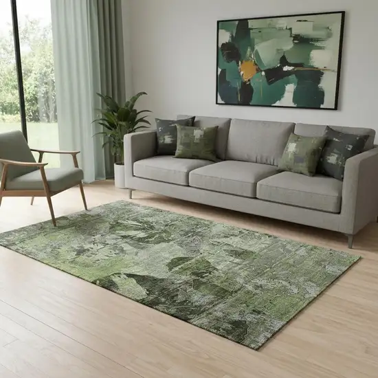 Green And Gray Abstract Washable Area Rug With UV Protection Photo 1