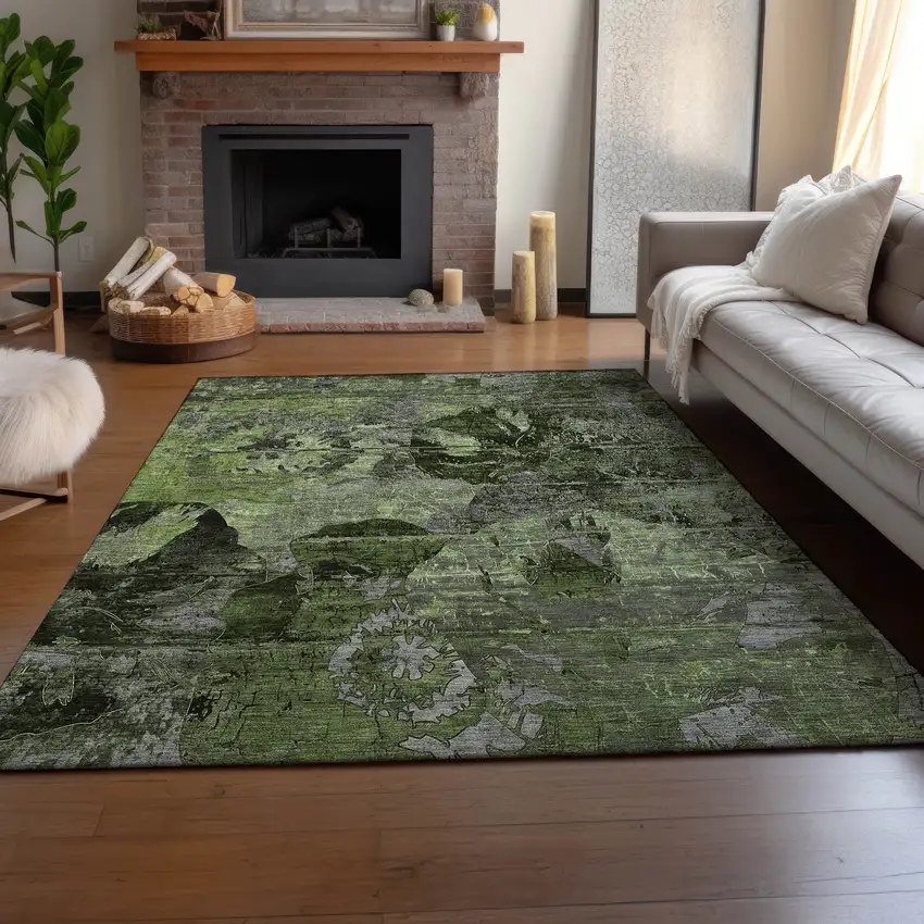 Green And Gray Abstract Washable Area Rug With UV Protection Photo 6