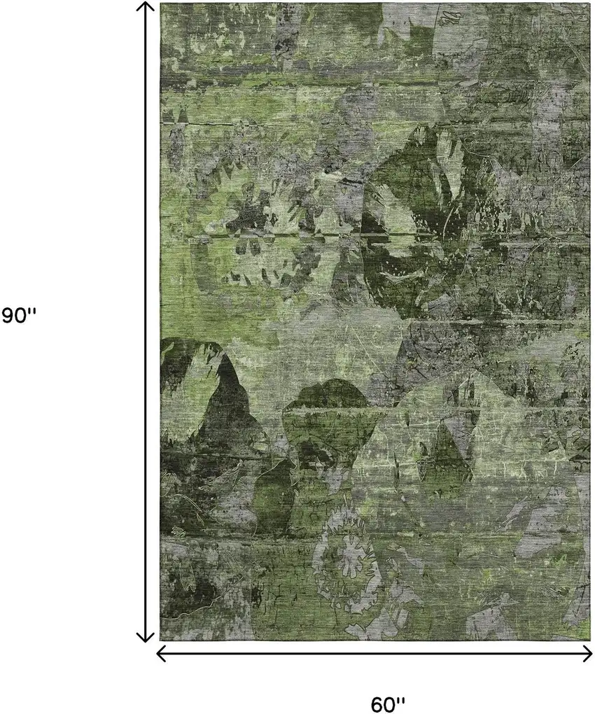 Green And Gray Abstract Washable Area Rug With UV Protection Photo 3