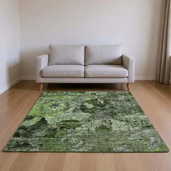 Green And Gray Abstract Washable Area Rug With UV Protection Photo 2