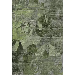 Photo of Green And Gray Abstract Washable Area Rug With UV Protection