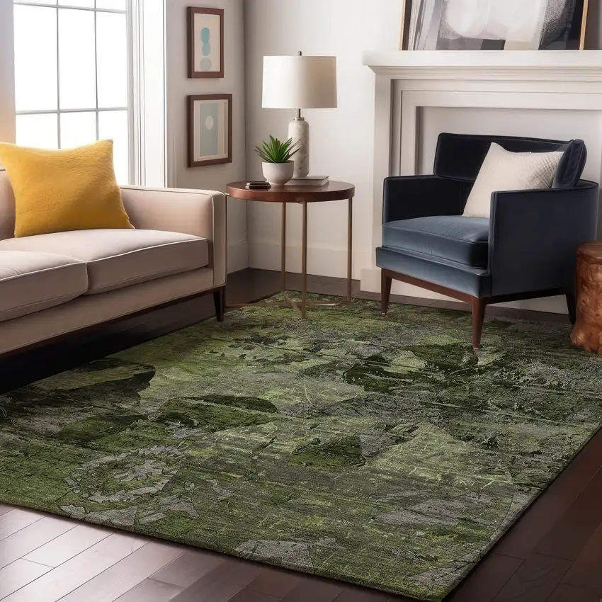 Green And Gray Abstract Washable Area Rug With UV Protection Photo 5