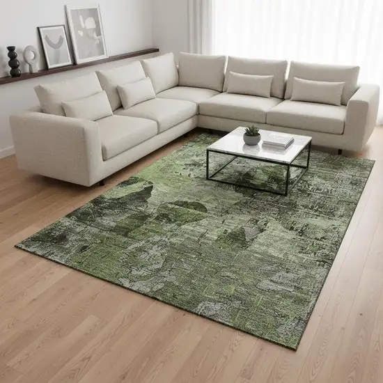Green And Gray Abstract Washable Area Rug With UV Protection Photo 2