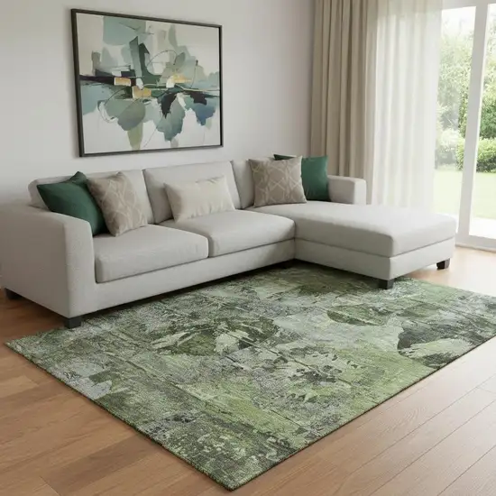 Green And Gray Abstract Washable Area Rug With UV Protection Photo 1