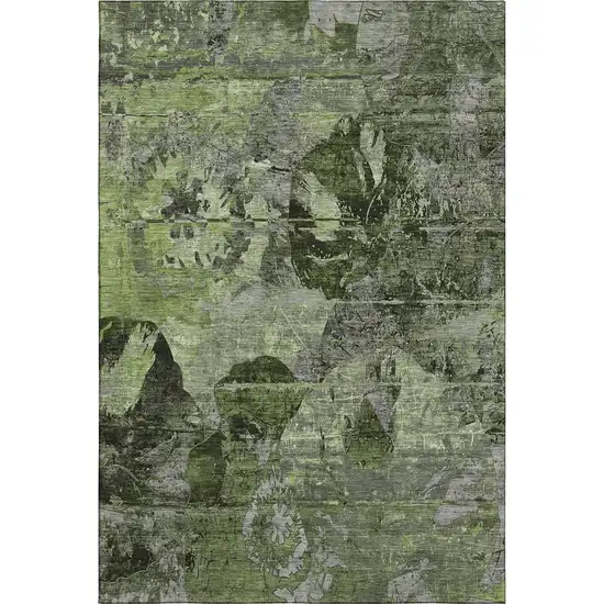 Green And Gray Abstract Washable Area Rug With UV Protection Photo 1