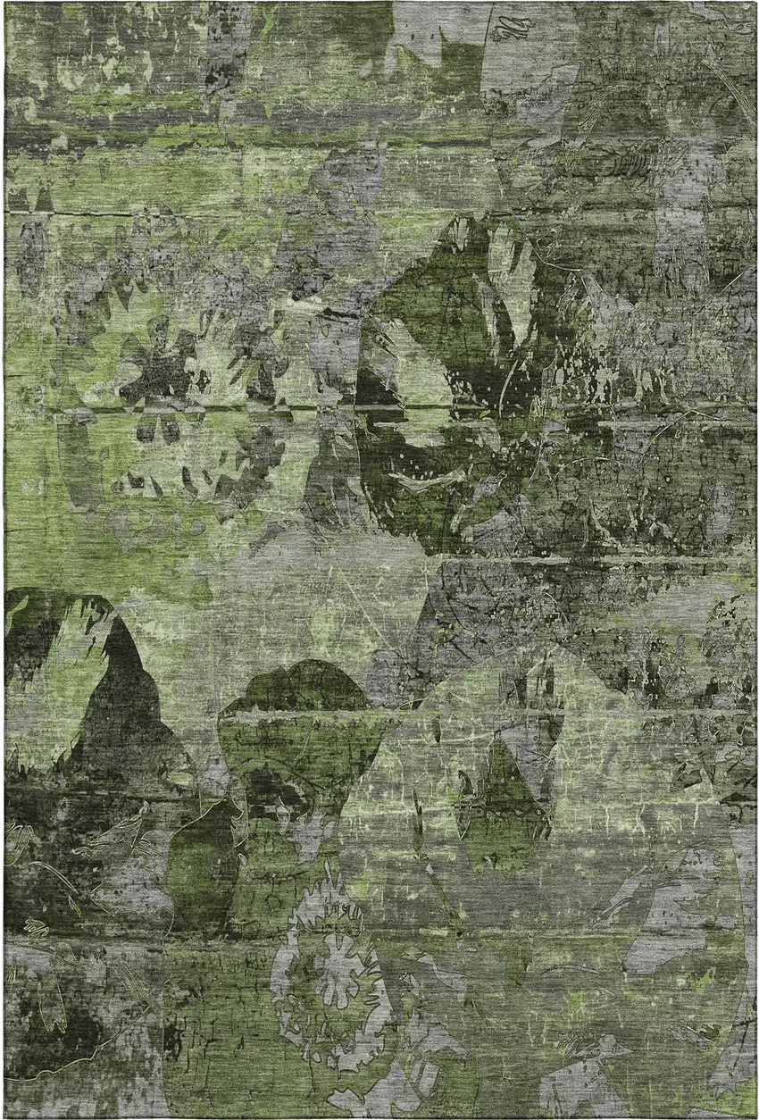 Green And Gray Abstract Washable Area Rug With UV Protection Photo 1