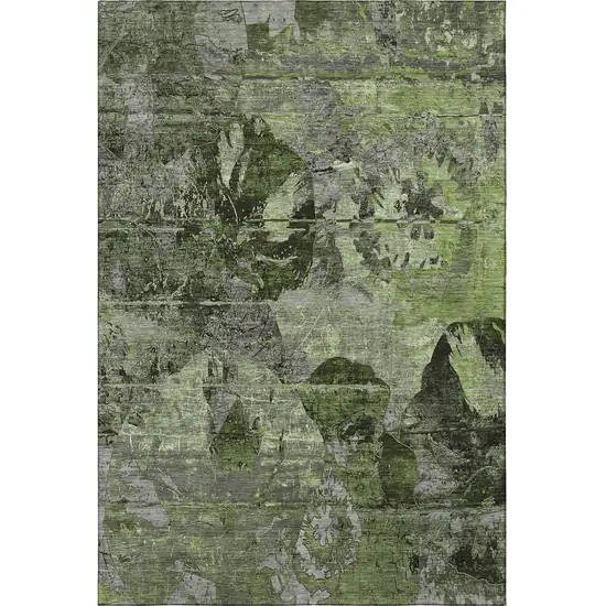 Green And Gray Abstract Washable Area Rug With UV Protection Photo 4