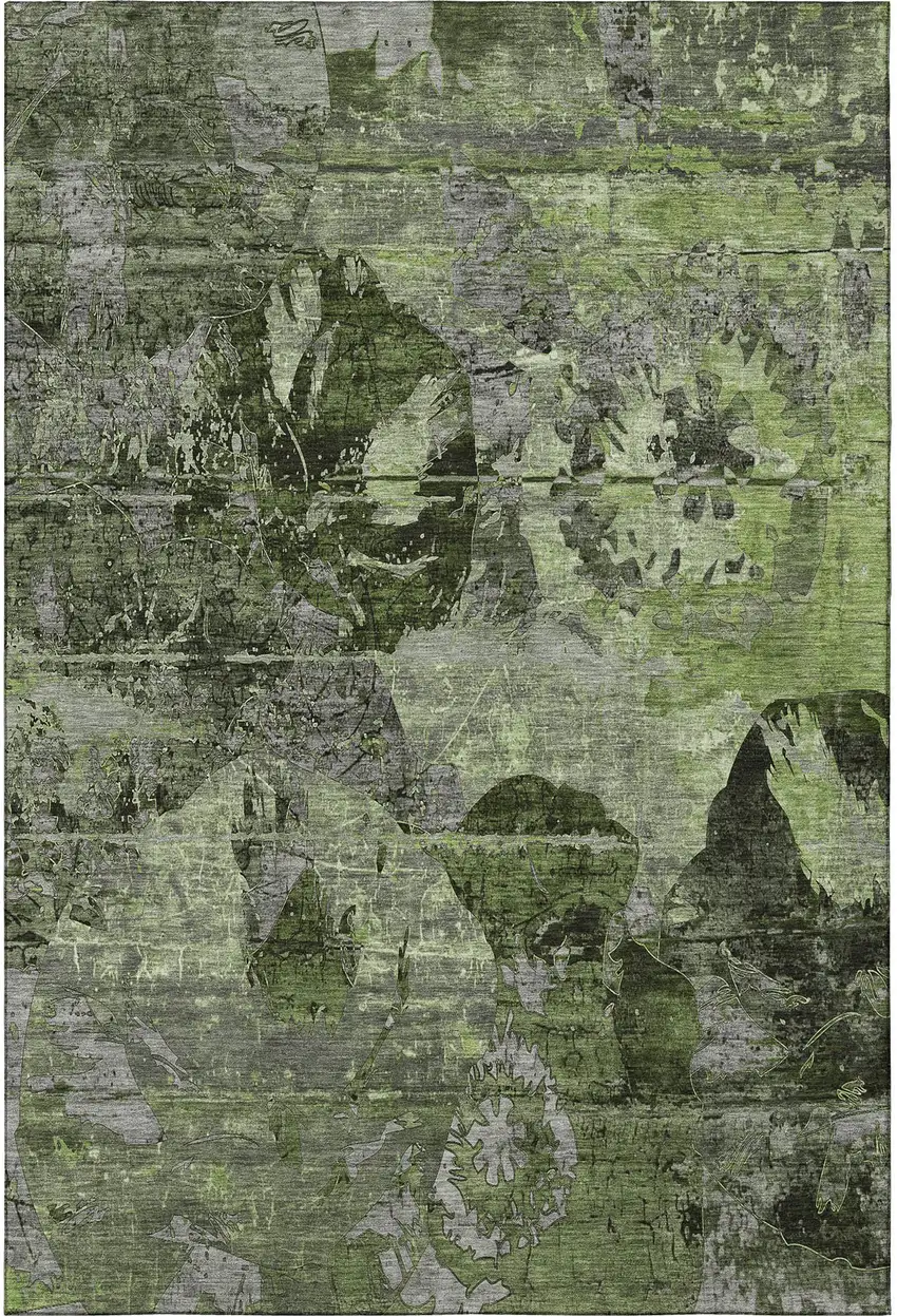 Green And Gray Abstract Washable Area Rug With UV Protection Photo 4