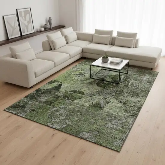 Green And Gray Abstract Washable Area Rug With UV Protection Photo 2