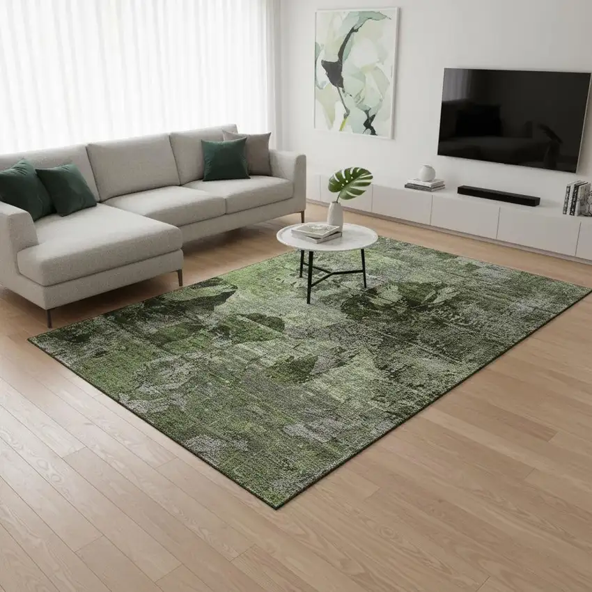 Green And Gray Abstract Washable Area Rug With UV Protection Photo 2