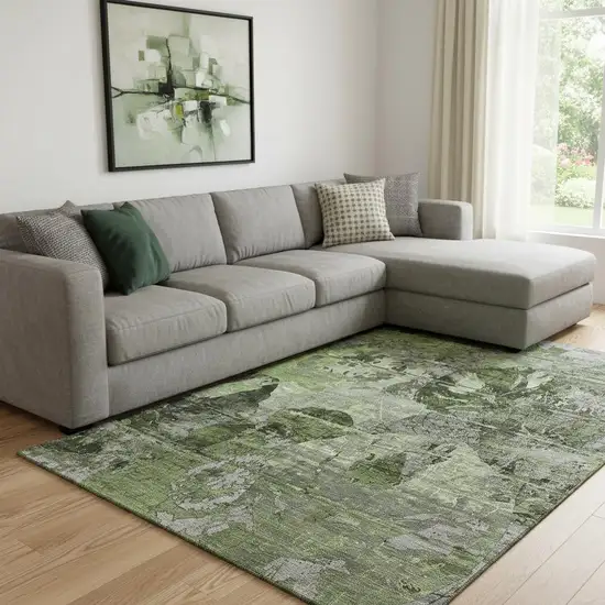 Green And Gray Abstract Washable Area Rug With UV Protection Photo 1
