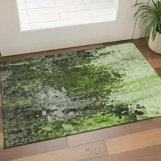 Green And Gray Abstract Washable Area Rug With UV Protection Photo 1