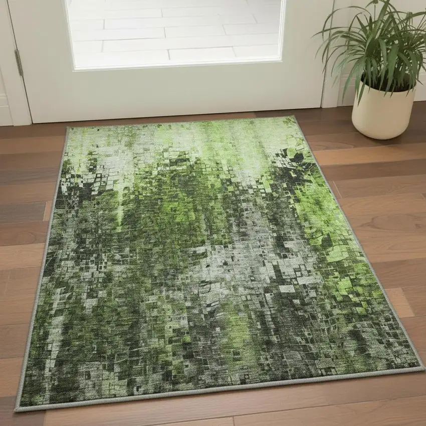 Green And Gray Abstract Washable Area Rug With UV Protection Photo 1