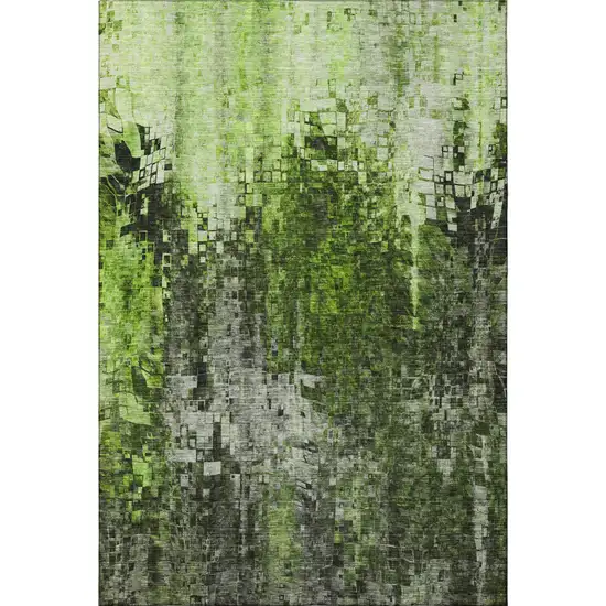 Green And Gray Abstract Washable Area Rug With UV Protection Photo 4
