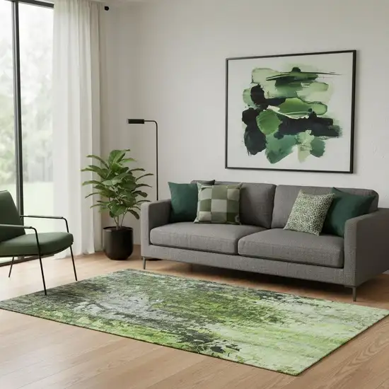 Green And Gray Abstract Washable Area Rug With UV Protection Photo 1