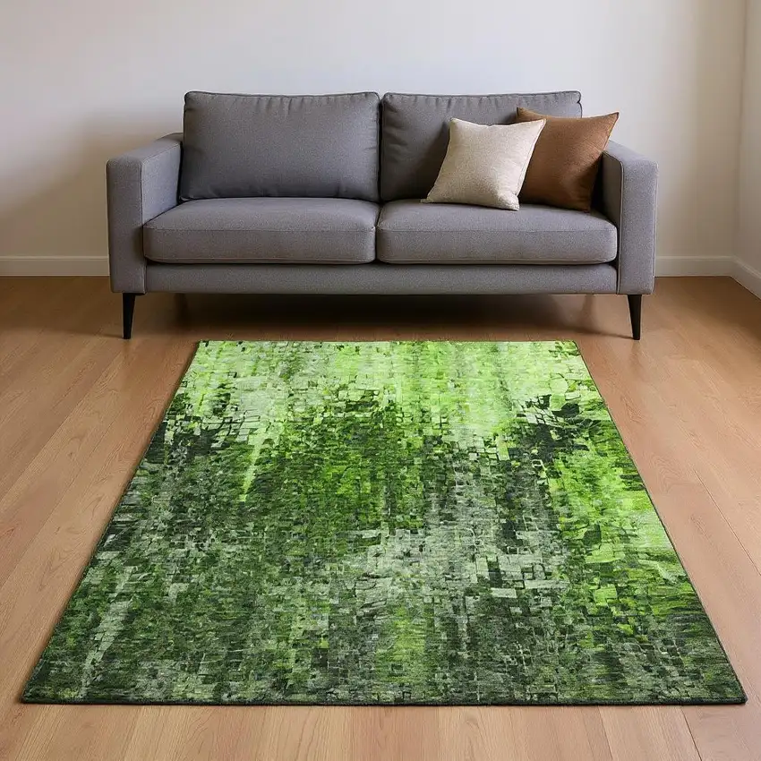 Green And Gray Abstract Washable Area Rug With UV Protection Photo 2