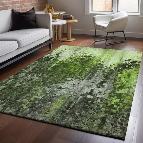 Green And Gray Abstract Washable Area Rug With UV Protection Photo 4