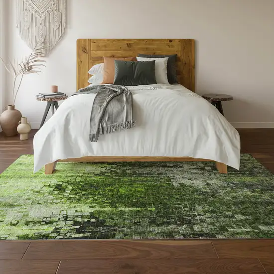 Green And Gray Abstract Washable Area Rug With UV Protection Photo 5