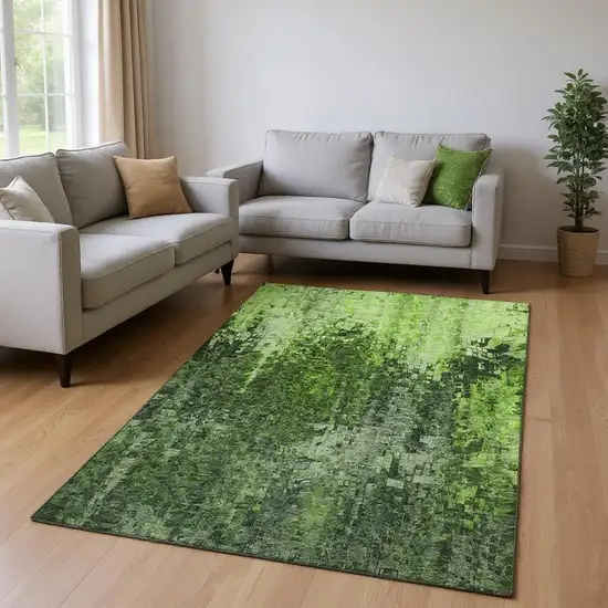 Green And Gray Abstract Washable Area Rug With UV Protection Photo 2