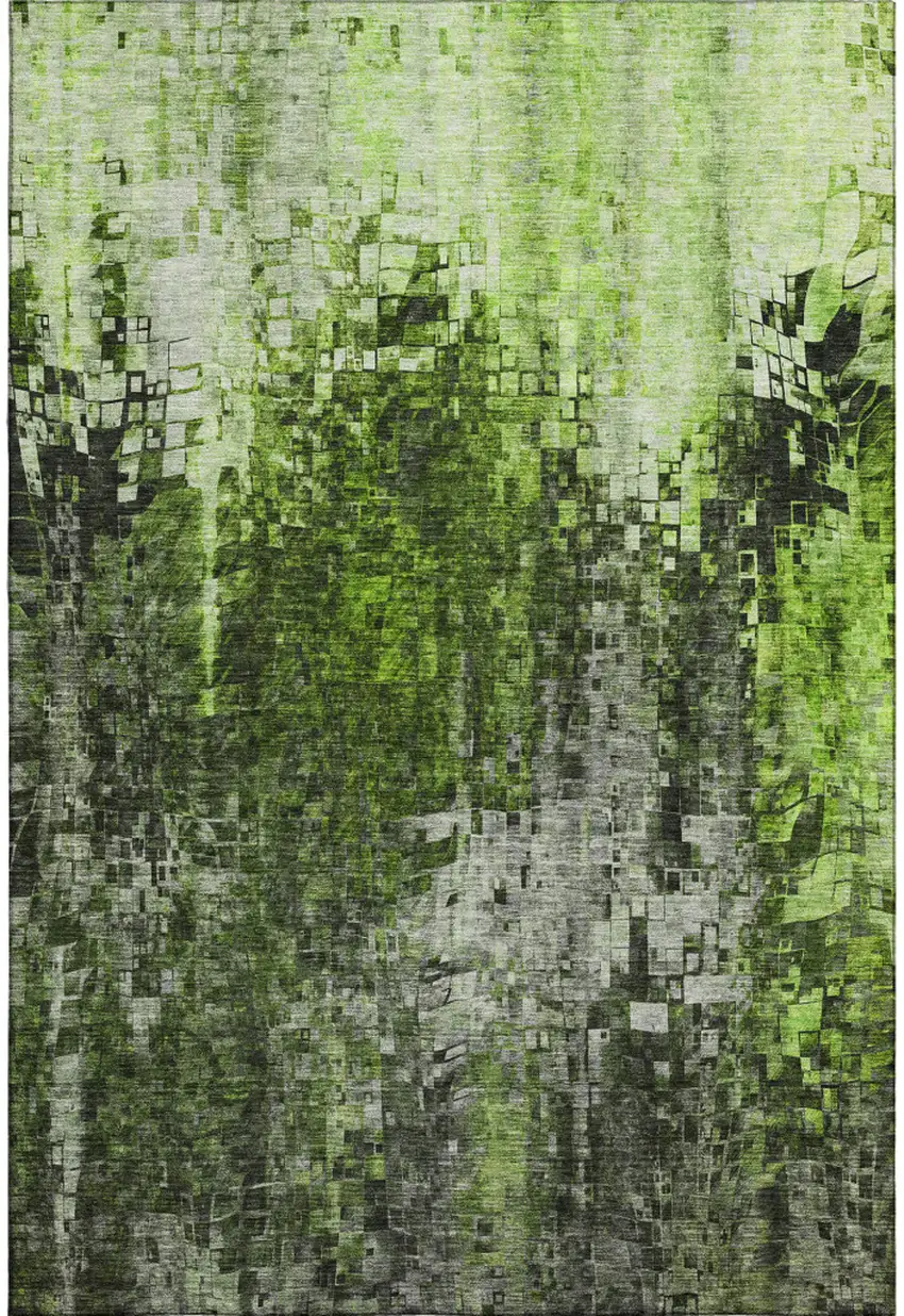 Green And Gray Abstract Washable Area Rug With UV Protection Photo 1