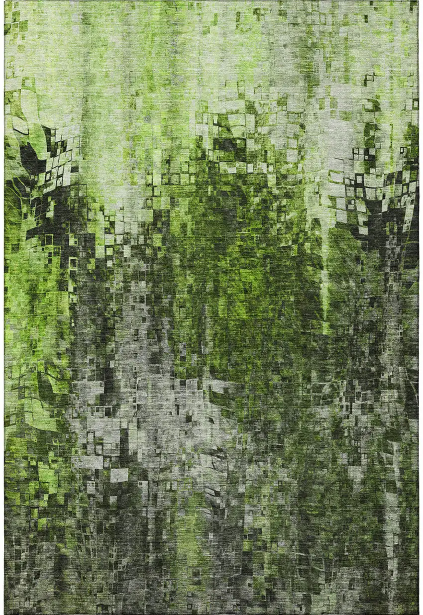 Green And Gray Abstract Washable Area Rug With UV Protection Photo 3