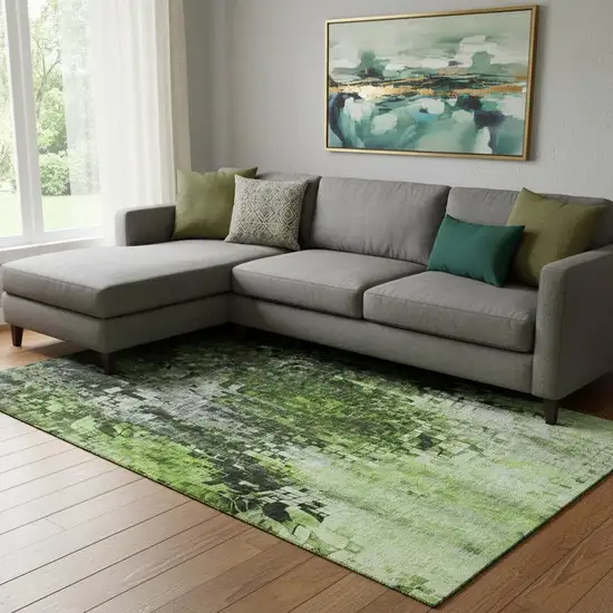 Green And Gray Abstract Washable Area Rug With UV Protection Photo 1