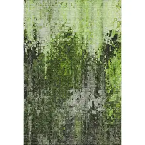 Photo of Green And Gray Abstract Washable Area Rug With UV Protection