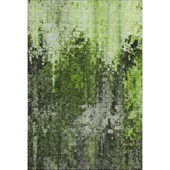 Green And Gray Abstract Washable Area Rug With UV Protection Photo 1
