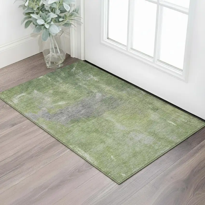 Green And Gray Abstract Washable Area Rug With UV Protection Photo 2