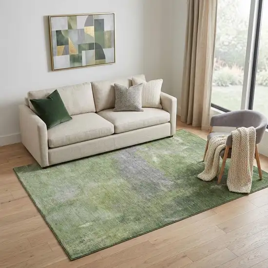 Green And Gray Abstract Washable Area Rug With UV Protection Photo 1