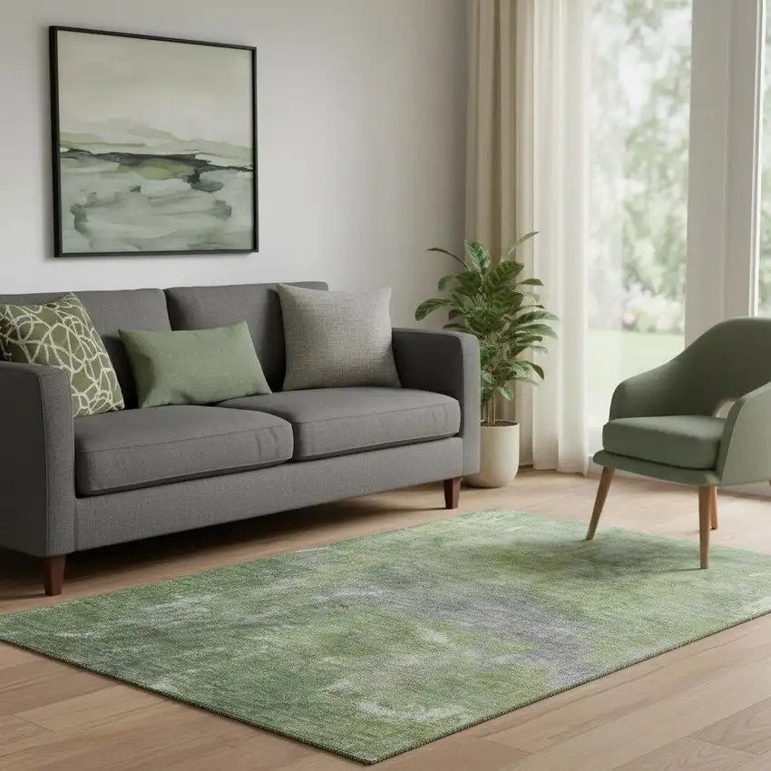 Green And Gray Abstract Washable Area Rug With UV Protection Photo 2