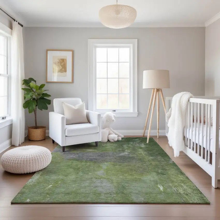 Green And Gray Abstract Washable Area Rug With UV Protection Photo 5