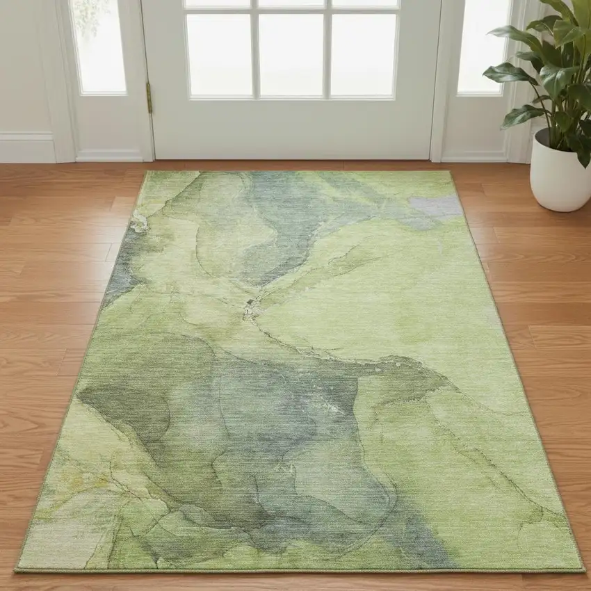 Green And Gray Abstract Washable Area Rug With UV Protection Photo 2