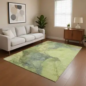 Photo of Green And Gray Abstract Washable Area Rug With UV Protection